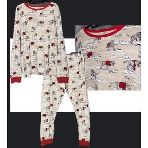 Gymboree Men 2XL Pajama Set Cream Red Sweater Dinosaur Pant Shirt Holiday Winter
